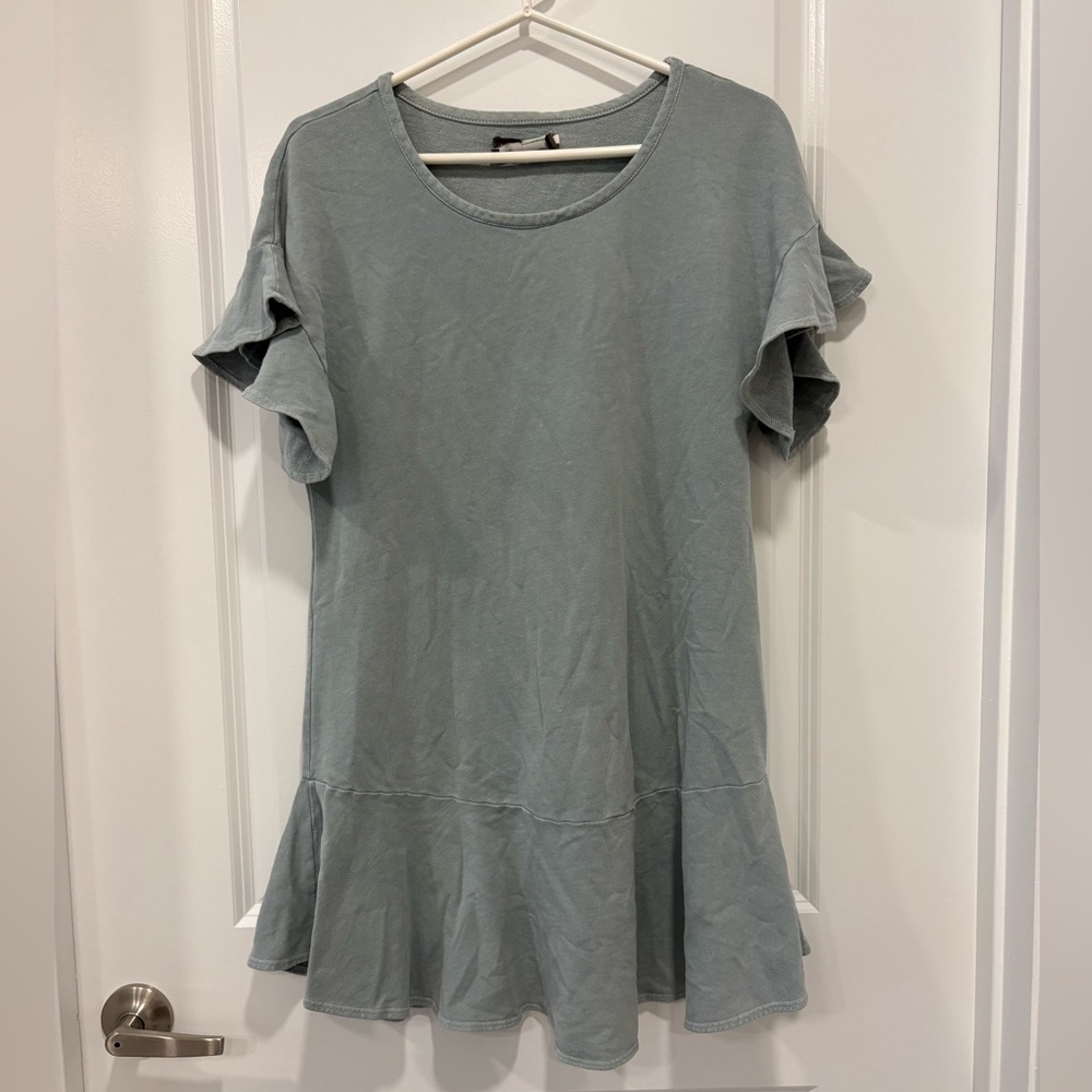Ruffled Sleeve Green Dress